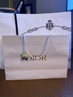 Dior Cream Shopping Bag with Gold Logo and Star Charm